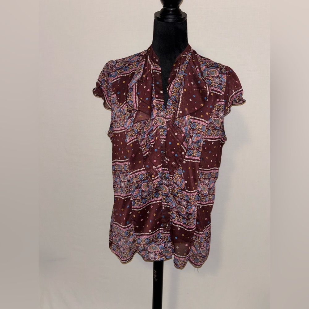 Sam & Max Red Ruffled Mandarin Collar Blouse